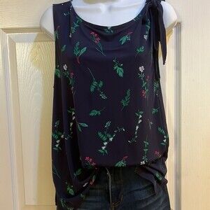 Banana Republic Blue Floral Tank Top With Shoulder Bow Size Small